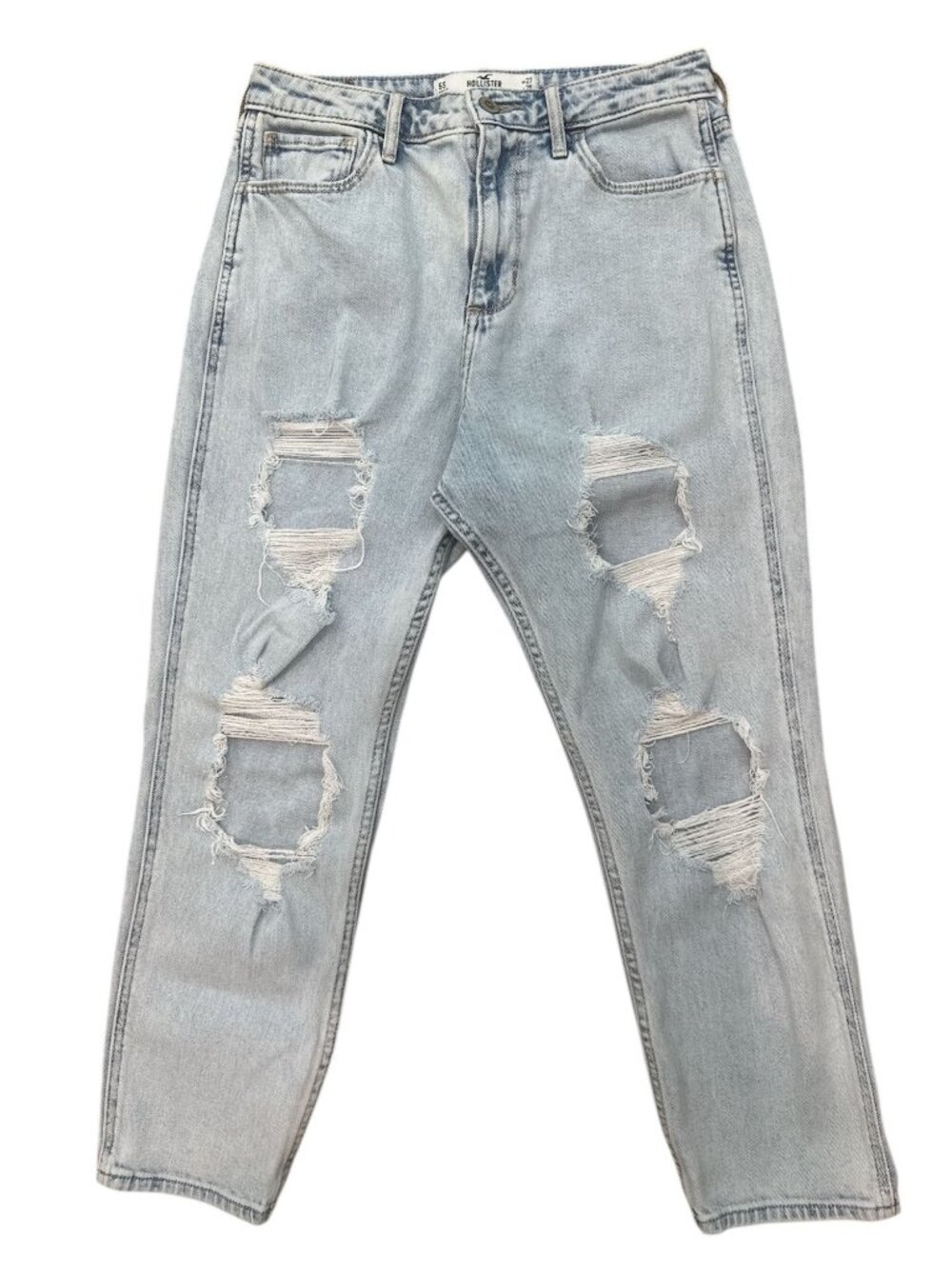 Abercrombie & Fitch Curvy High Rise Mom Jeans Light Blue Distressed Size 27/5 Sh